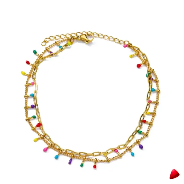 Bracelet Cheville Travesti Email Multicolore Or Layered - galerie