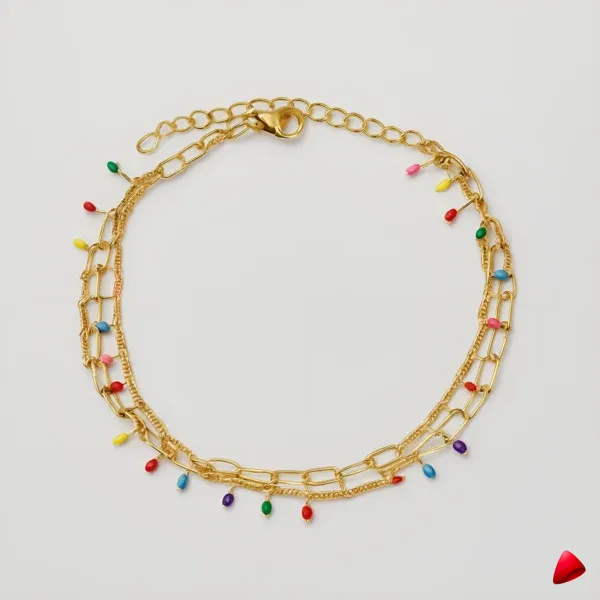 Bracelet Cheville Travesti Email Multicolore Or Layered - image principale