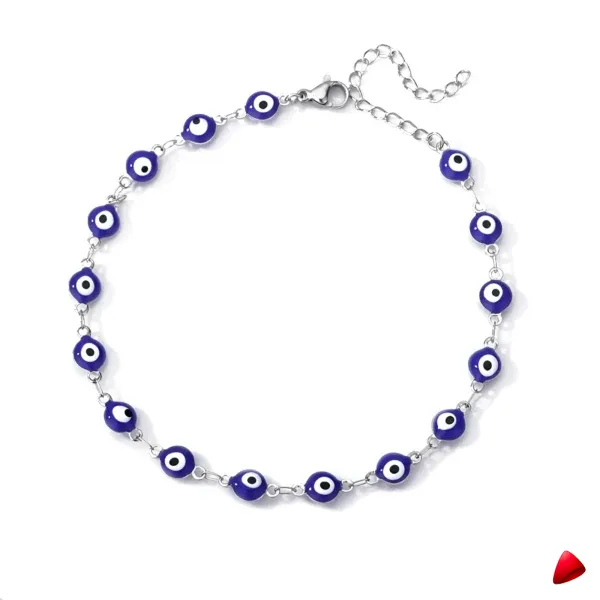Bracelet Cheville Travesti Charm Oeil Bleu Argent Acier - galerie