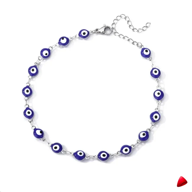 Bracelet Cheville Travesti Charm Oeil Bleu Argent Acier - galerie
