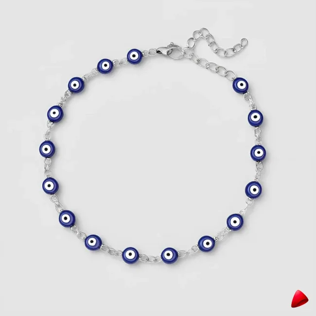 Bracelet Cheville Travesti Charm Oeil Bleu Argent Acier - image principale
