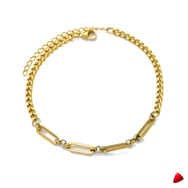 Bracelet Cheville Travesti Figaro Paperclip Or Acier - galerie