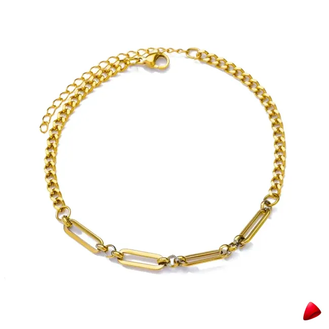 Bracelet Cheville Travesti Figaro Paperclip Or Acier - galerie