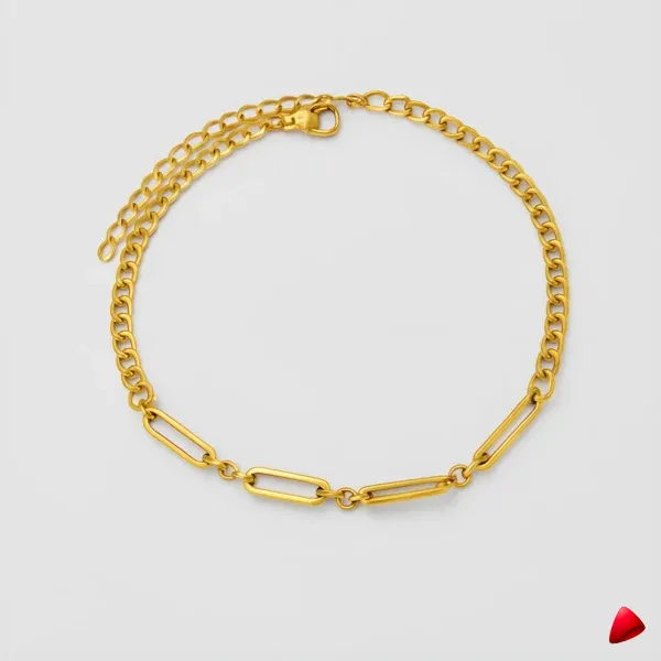 Bracelet Cheville Travesti Figaro Paperclip Or Acier - image principale
