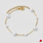 Bracelet Cheville Travesti Perles Blanches Paperclip Or - image principale