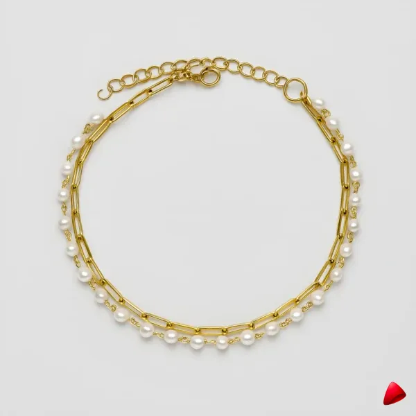 Bracelet Cheville Travesti Paperclip Perles Double Or Acier - image principale