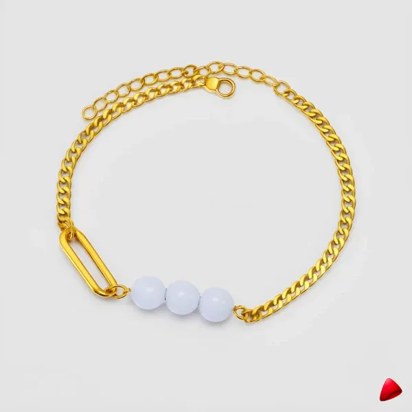 Bracelet Cheville Travesti Curb Pierres Bleues Or Acier - image principale