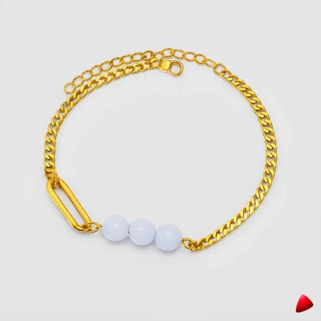Bracelet Cheville Travesti Curb Pierres Bleues Or Acier - image principale