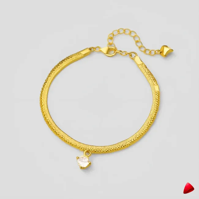 Bracelet Cheville Travesti Snake Pendentif Strass Or Acier - image principale
