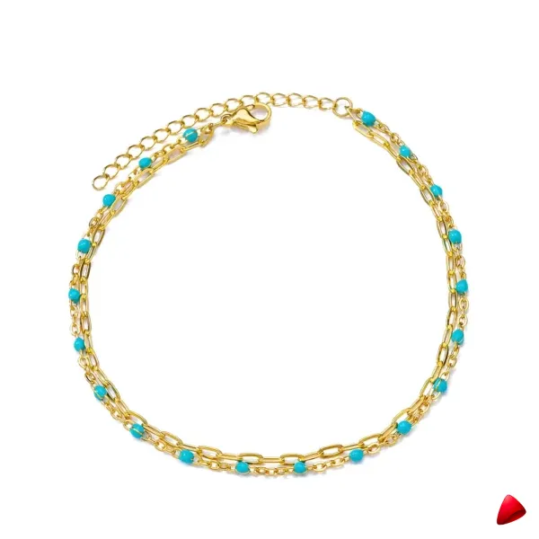 Bracelet Cheville Travesti Triple Chaine Perles Boules Or - galerie