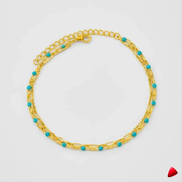 Bracelet Cheville Travesti Triple Chaine Perles Boules Or - image principale