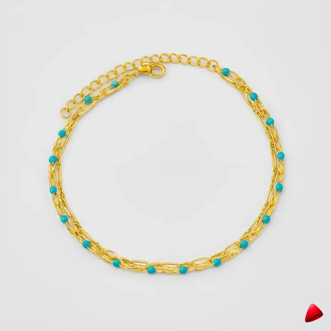 Bracelet Cheville Travesti Triple Chaine Perles Boules Or - image principale