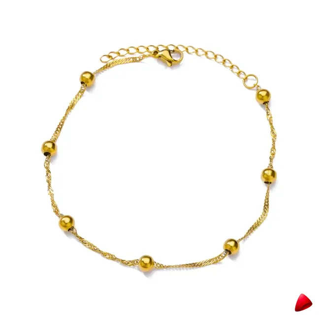 Bracelet Cheville Travesti Twist Boules Or Double Chaine - galerie
