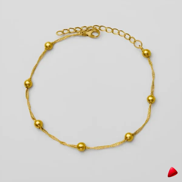 Bracelet Cheville Travesti Twist Boules Or Double Chaine - image principale