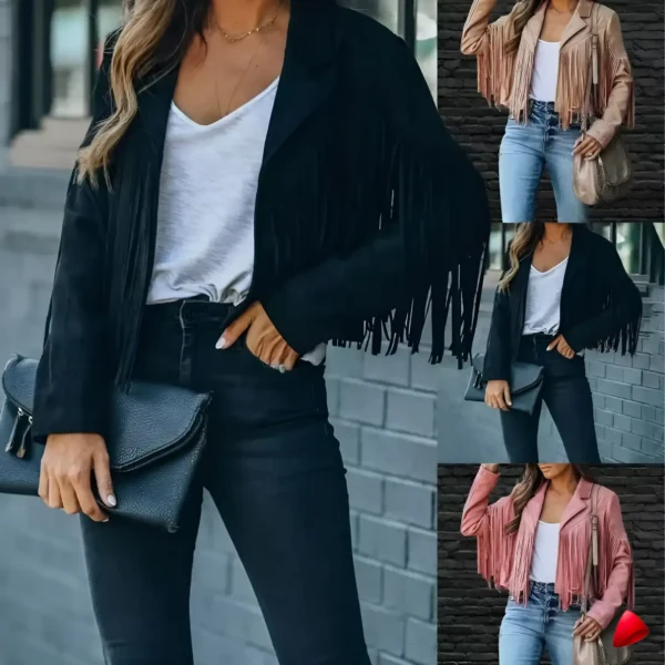 Cardigan Franges Travesti Cropped Hippie Biker — galerie