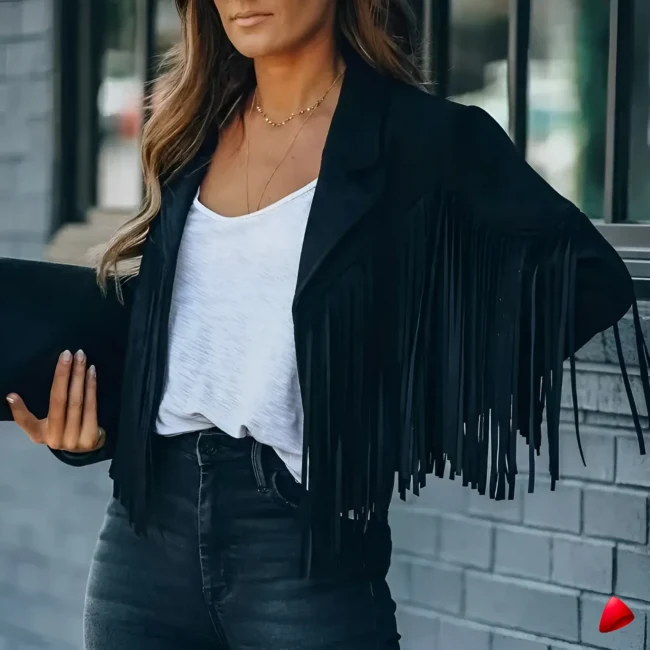 Cardigan Franges Travesti Cropped Hippie Biker — galerie
