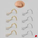 Clous Nez Travesti 8pcs Zircon CZ Argent Or Acier - image principale