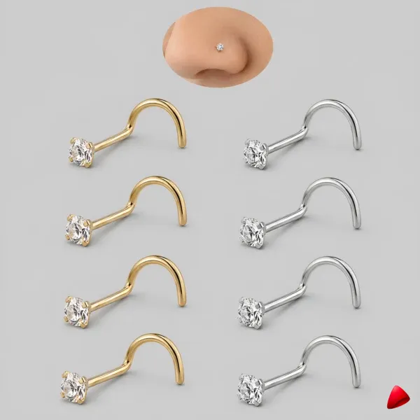 Clous Nez Travesti 8pcs Zircon CZ Argent Or Acier - image principale