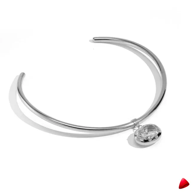 Collier Travesti Choker Torque Argent Pendentif Zircon - galerie