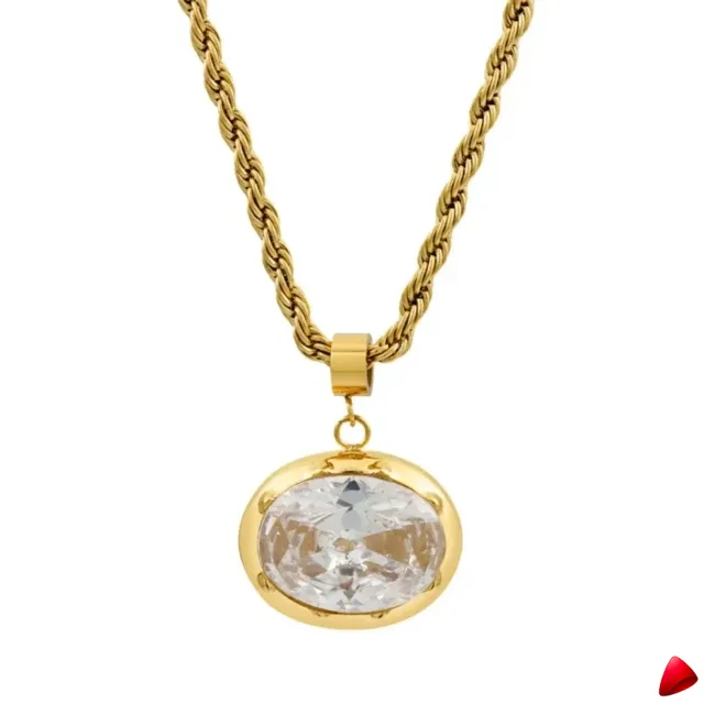 Collier Travesti Choker Torque Argent Pendentif Zircon - galerie
