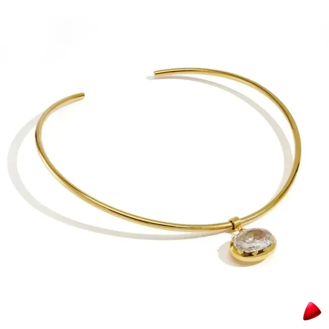 Collier Travesti Choker Torque Argent Pendentif Zircon - galerie
