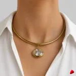 Collier Travesti Choker Torque Argent Pendentif Zircon - image principale