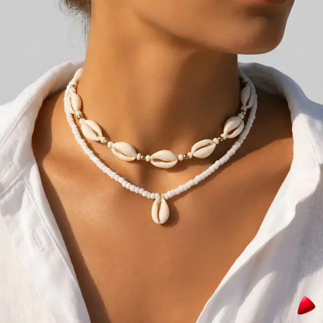 Collier Travesti Coquillages Double Rang Boheme Plage - image principale
