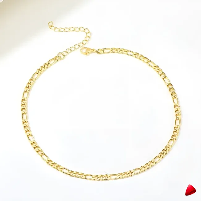 Collier Travesti Figaro Maillons Or Layered Acier - galerie