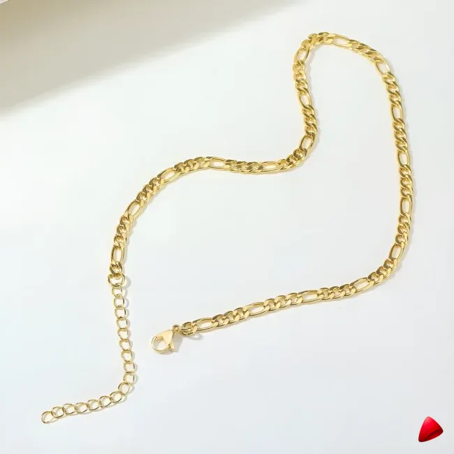 Collier Travesti Figaro Maillons Or Layered Acier - galerie