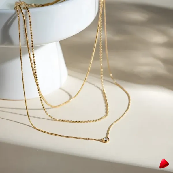 Collier Travesti Y Triple Layered Zircon Or 18K PVD - galerie