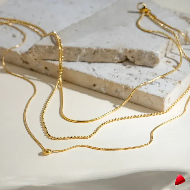 Collier Travesti Y Triple Layered Zircon Or 18K PVD - galerie