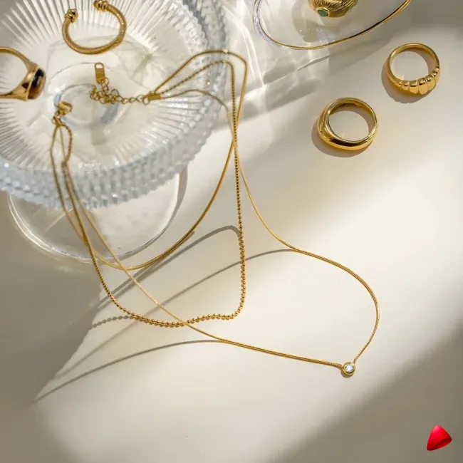 Collier Travesti Y Triple Layered Zircon Or 18K PVD - galerie