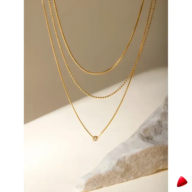 Collier Travesti Y Triple Layered Zircon Or 18K PVD - galerie