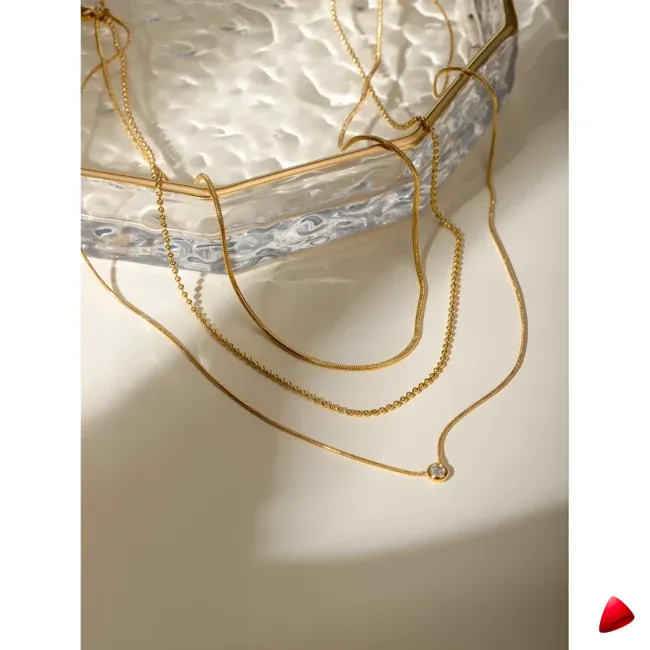 Collier Travesti Y Triple Layered Zircon Or 18K PVD - galerie