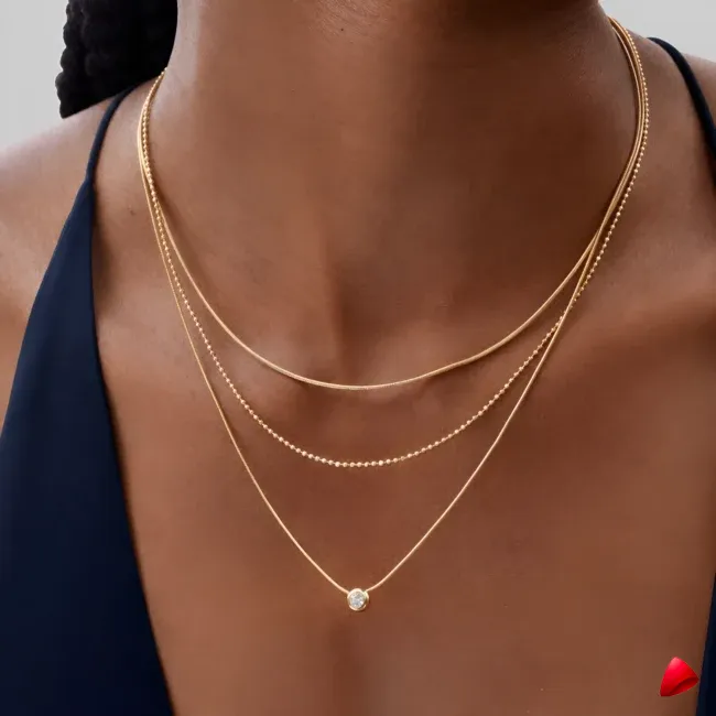 Collier Travesti Y Triple Layered Zircon Or 18K PVD - image principale