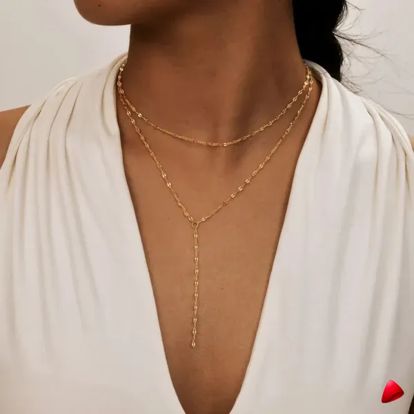 Collier Travesti Levres Double Couche Frange Perle Or - galerie