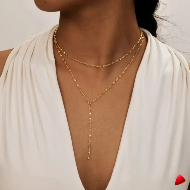Collier Travesti Levres Double Couche Frange Perle Or - galerie