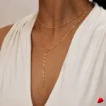 Collier Travesti Levres Double Couche Frange Perle Or - galerie