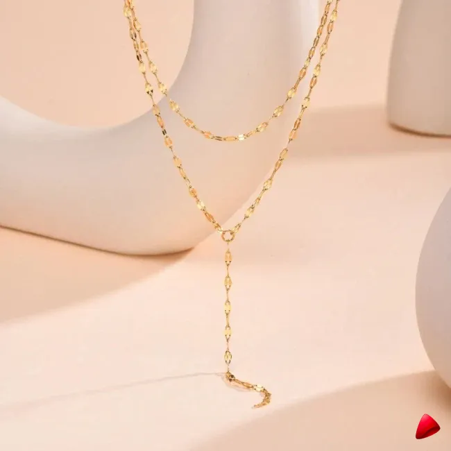 Collier Travesti Levres Double Couche Frange Perle Or - galerie