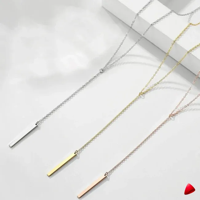 Collier Travesti Pendentif Barre Minimaliste Argent Or - galerie