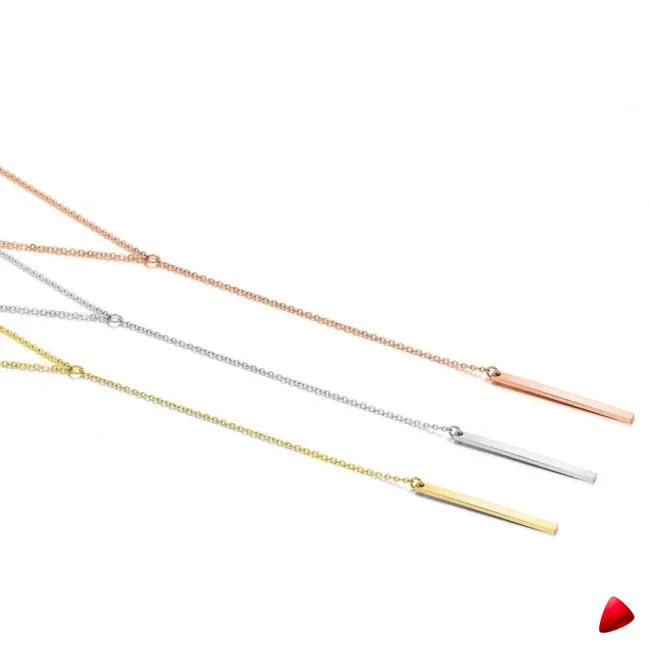 Collier Travesti Pendentif Barre Minimaliste Argent Or - galerie