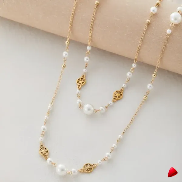 Collier Travesti Long Perles Imitation Retro Double Couche - galerie