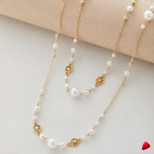 Collier Travesti Long Perles Imitation Retro Double Couche - galerie