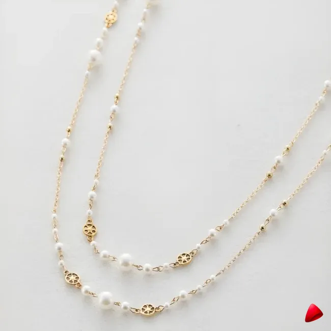 Collier Travesti Long Perles Imitation Retro Double Couche - galerie