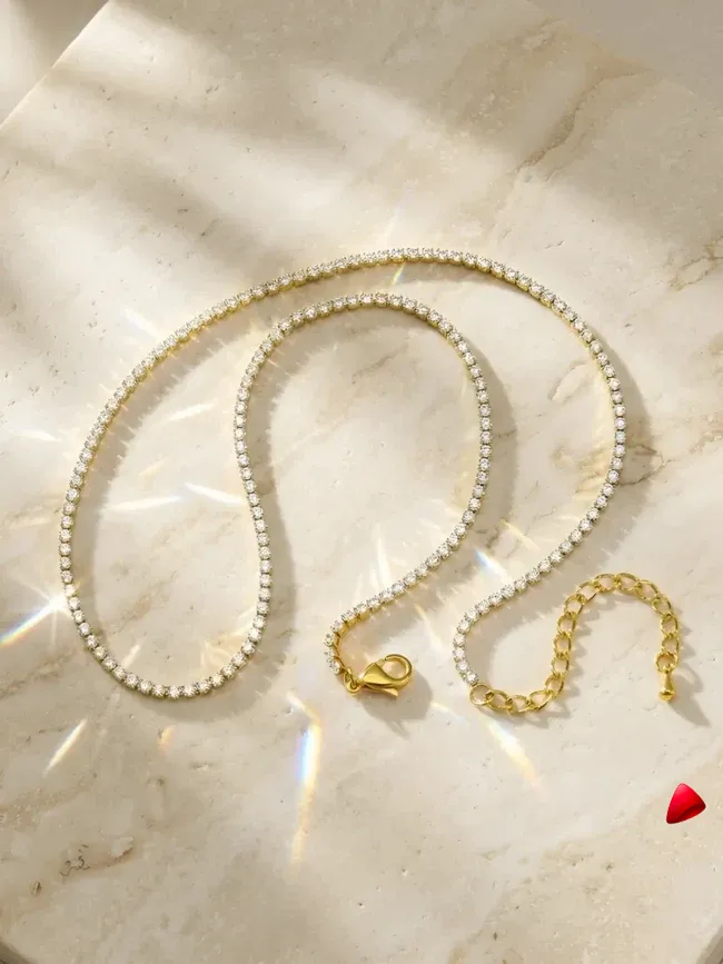 Collier Travesti Tennis Zircon CZ Ras du Cou Brillant - galerie