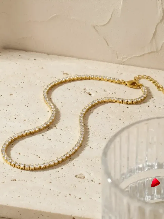 Collier Travesti Tennis Zircon CZ Ras du Cou Brillant - galerie