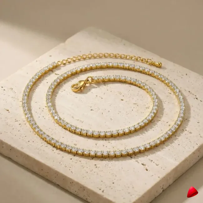 Collier Travesti Tennis Zircon CZ Ras du Cou Brillant - galerie