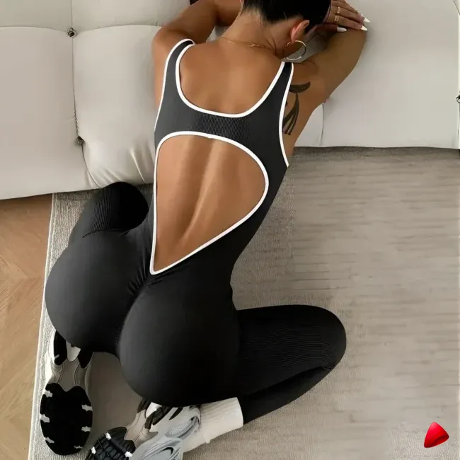Combinaison Sport Travesti Dos Nu Yoga Côtelée Salopette — galerie