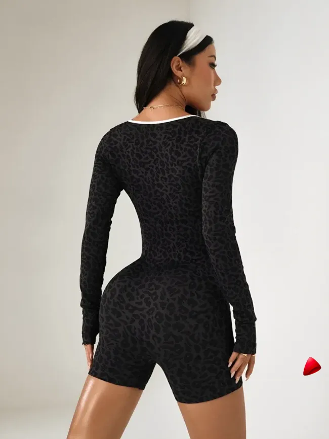 Combinaison Sport Travesti Seamless Leopard Liseré Contrasté — galerie