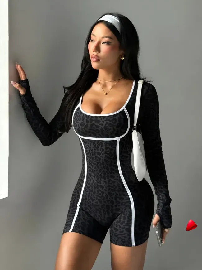 Combinaison Sport Travesti Seamless Leopard Liseré Contrasté — galerie